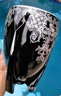 Duncan Miller 1930s Art Deco Black Glass & Sterling Silver Overlay Torpedo Vase