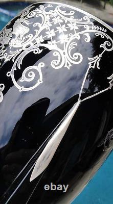 Duncan Miller 1930s Art Deco Black Glass & Sterling Silver Overlay Torpedo Vase