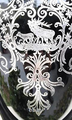 Duncan Miller 1930s Art Deco Black Glass & Sterling Silver Overlay Torpedo Vase