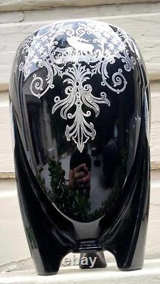 Duncan Miller 1930s Art Deco Black Glass & Sterling Silver Overlay Torpedo Vase