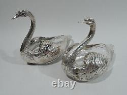 Durgin / Shreve Bowls Antique Swans Birds American Sterling Silver Glass