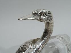 Durgin / Shreve Bowls Antique Swans Birds American Sterling Silver Glass