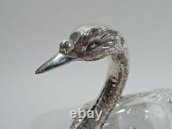 Durgin / Shreve Bowls Antique Swans Birds American Sterling Silver Glass