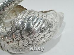 Durgin / Shreve Bowls Antique Swans Birds American Sterling Silver Glass