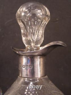 EARLY 1800's Sterling Silver HAND BLOWN MOLDED Glass Decanter Syrup Pitcher Lily