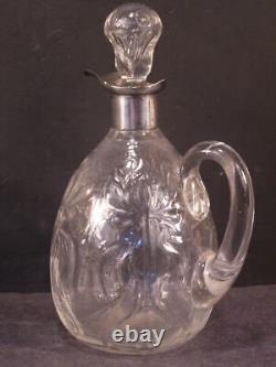 EARLY 1800's Sterling Silver HAND BLOWN MOLDED Glass Decanter Syrup Pitcher Lily