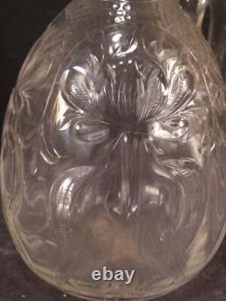 EARLY 1800's Sterling Silver HAND BLOWN MOLDED Glass Decanter Syrup Pitcher Lily