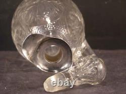 EARLY 1800's Sterling Silver HAND BLOWN MOLDED Glass Decanter Syrup Pitcher Lily