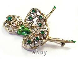 EISENBERG Sterling Metallic Green Enamel Emerald Green & Diamante Ballerina Pin