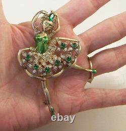 EISENBERG Sterling Metallic Green Enamel Emerald Green & Diamante Ballerina Pin