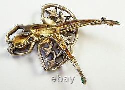 EISENBERG Sterling Metallic Green Enamel Emerald Green & Diamante Ballerina Pin