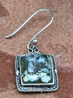 Earrings Sterling Silver and Roman Glass