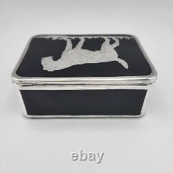 Ebony Black Glass (1916-1954) by CAMBRIDGE Lidded Box Sterling Silver Overlay
