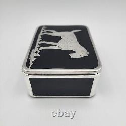 Ebony Black Glass (1916-1954) by CAMBRIDGE Lidded Box Sterling Silver Overlay