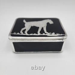 Ebony Black Glass (1916-1954) by CAMBRIDGE Lidded Box Sterling Silver Overlay