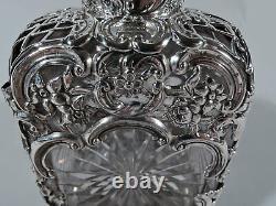 Edwardian Perfume Antique Bottle English Sterling Silver Glass Comyns 1903