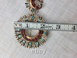 Eisenberg 1940s Sterling Silver Brooch Blue Red Glass Stones GLOWS! READ BELOW