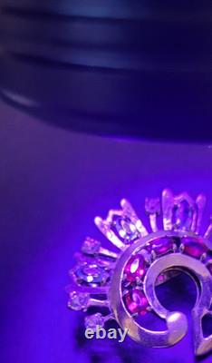 Eisenberg 1940s Sterling Silver Brooch Blue Red Glass Stones GLOWS! READ BELOW