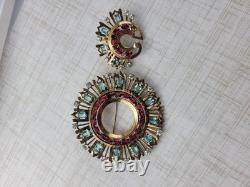 Eisenberg 1940s Sterling Silver Brooch Blue Red Glass Stones GLOWS! READ BELOW
