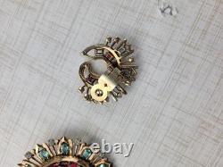 Eisenberg 1940s Sterling Silver Brooch Blue Red Glass Stones GLOWS! READ BELOW