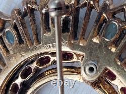 Eisenberg 1940s Sterling Silver Brooch Blue Red Glass Stones GLOWS! READ BELOW
