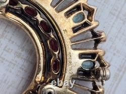 Eisenberg 1940s Sterling Silver Brooch Blue Red Glass Stones GLOWS! READ BELOW
