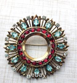 Eisenberg 1940s Sterling Silver Brooch Blue Red Glass Stones GLOWS! READ BELOW