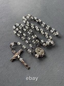 Elegant Vintage Creed Sterling Silver Rosary Clear Faceted Glass Beads Catholic