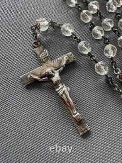 Elegant Vintage Creed Sterling Silver Rosary Clear Faceted Glass Beads Catholic