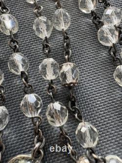 Elegant Vintage Creed Sterling Silver Rosary Clear Faceted Glass Beads Catholic