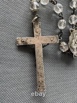 Elegant Vintage Creed Sterling Silver Rosary Clear Faceted Glass Beads Catholic