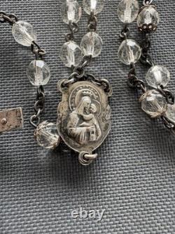 Elegant Vintage Creed Sterling Silver Rosary Clear Faceted Glass Beads Catholic