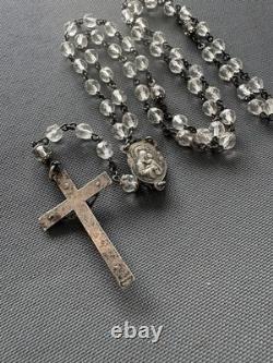 Elegant Vintage Creed Sterling Silver Rosary Clear Faceted Glass Beads Catholic Elegant Vintage Creed Sterling Silver Rosary Clear Faceted Glass Beads Catholic