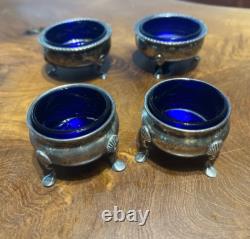 Ellmore Sterling Silver Cobalt Glass Salt Cellars