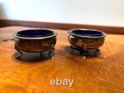Ellmore Sterling Silver Cobalt Glass Salt Cellars