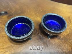 Ellmore Sterling Silver Cobalt Glass Salt Cellars