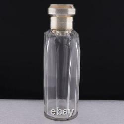 English Daniel John Wellby Faceted Glass Flask Bottle Sterling Silver Screw Top