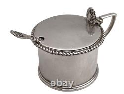 English Sterling Silver 1890 Victorian Mustard Pot with Glass Liner and Spoon