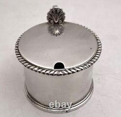 English Sterling Silver 1890 Victorian Mustard Pot with Glass Liner and Spoon