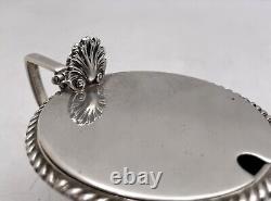 English Sterling Silver 1890 Victorian Mustard Pot with Glass Liner and Spoon