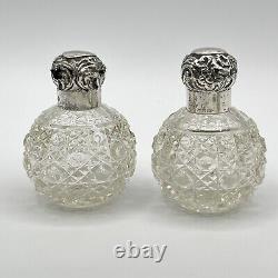 English Sterling Silver & Cut Glass Scent Bottles By Charles May Late Victorian