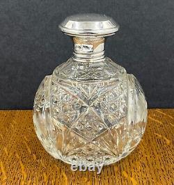 English sterling silver & cut glass scent bottle Birmingham 1923