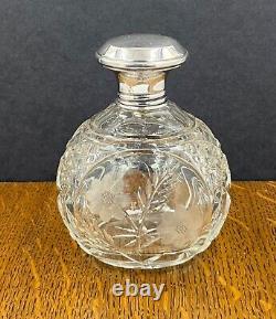 English sterling silver & cut glass scent bottle Birmingham 1923