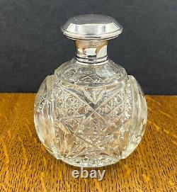 English sterling silver & cut glass scent bottle Birmingham 1923