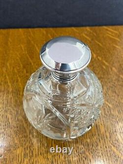 English sterling silver & cut glass scent bottle Birmingham 1923