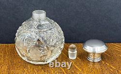 English sterling silver & cut glass scent bottle Birmingham 1923