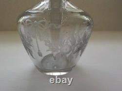 Engraved Cut Glass 6 Perfume Bottle, Sterling Silver Guilloche Enamel Stopper