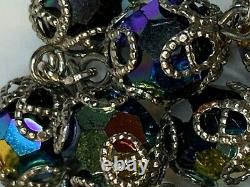 Enormous Sterling Peacock Art Capped Glass Rosary 38 1/2 Necklace 80 Grams