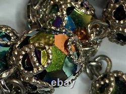 Enormous Sterling Peacock Art Capped Glass Rosary 38 1/2 Necklace 80 Grams