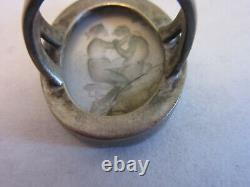 Erotic scene Roman Glass Cast into Sterling Silver mens ring